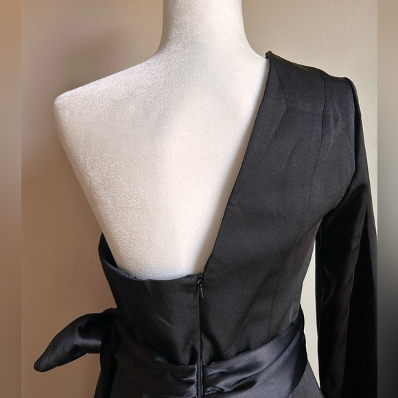Mac Duggal One Shoulder Tie Waist Tuxedo Dress - Black - 4 - Picture 8 of 15